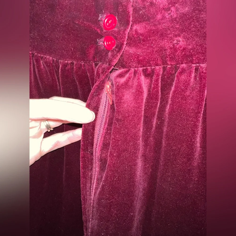 Gunne Sax Jessica McClintock Vintage Skirt Yoke Waist Red Velvet Lace Size 9